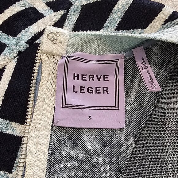 Herve Leger by BCBG Max Azria Navy and White Peplum Blouse in size S - Picture 5 of 5